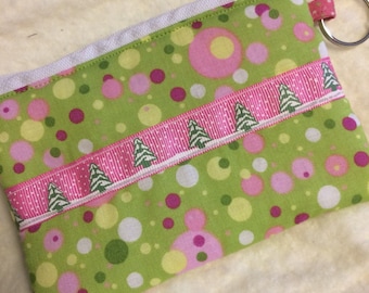Pink and Green Christmas Tree Coin Purse