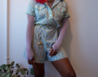 VINTAGE 1960s Button Up Floral Playsuit Romper
