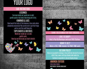 Lularoe Butterfly heart Thank you / Care Card, butterfly heart, Care cards, Chalk, White or black, Return Policy, Care cards digital file