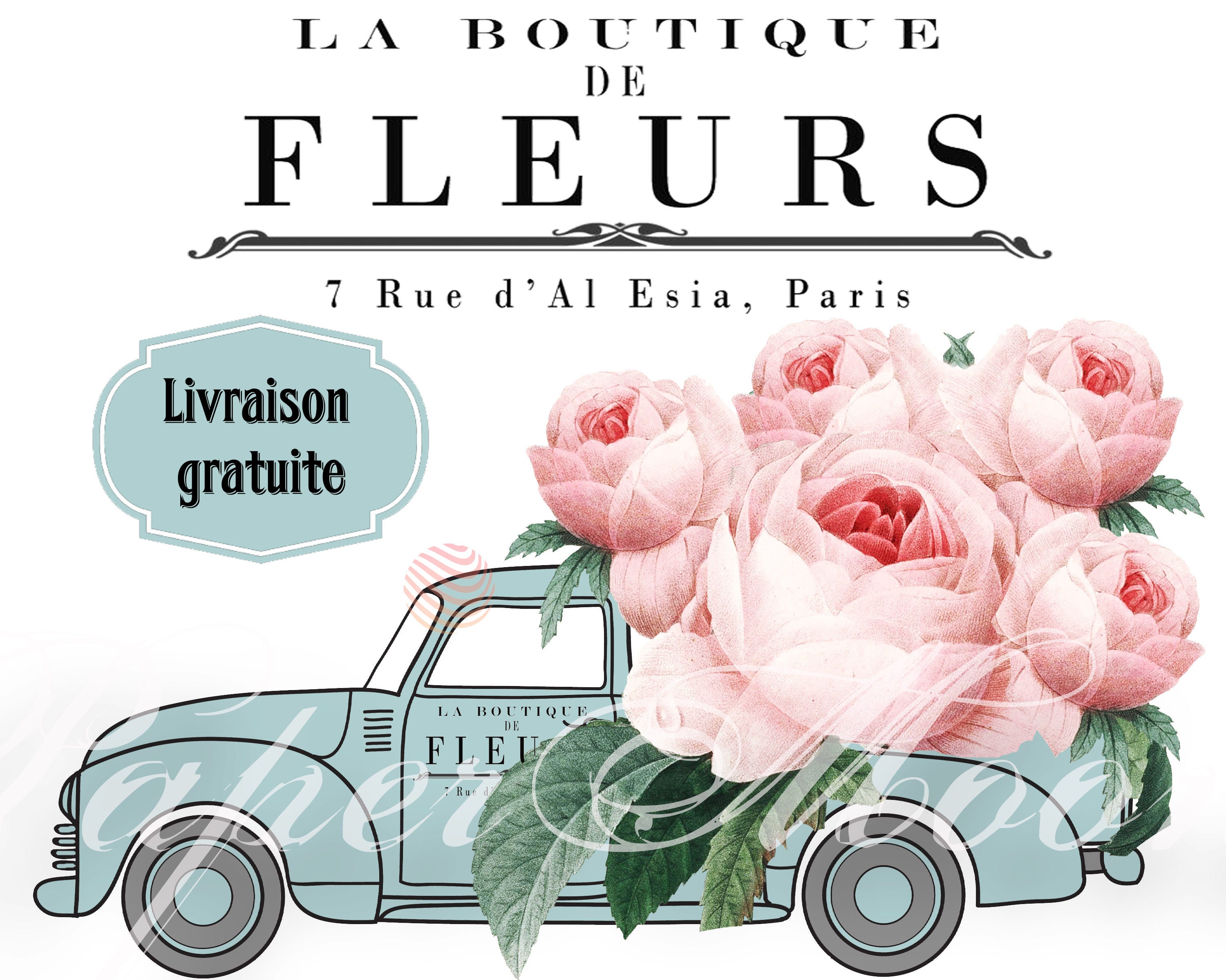 Vintage Digital Flower Truck Shabby Chic Roses French Farmhouse Delivery Iron On Fabric Large Image Vintage Digital Flower Truck Shabby Chic Roses French Farmhouse Delivery Iron On Fabric Large Image