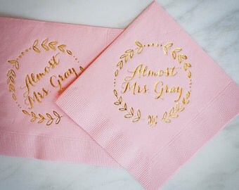 Personalized Almost Mrs. Bridal Shower Napkins, Custom Bridal Shower Napkins, Personalized Bridal Shower Napkin, Custom Wreath Napkins