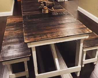 French Country Cottage Dining Table & Bench Set, Picnic Table, Serene Village, Kitchen Table, Shabby Chic, Country Cottage, Farmhouse