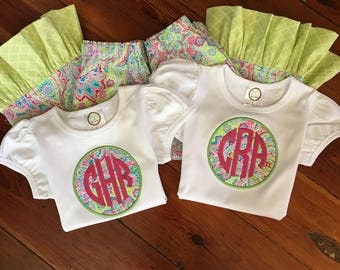 Girls Monogram and Applique Top and Ruffle Pants/Girls Applique Shirt and Ruffle Pants/Girls Monogram Top and Ruffle Pants