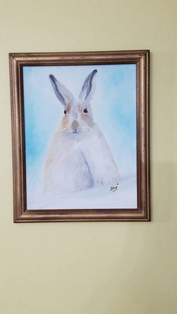 Items similar to Winter Rabbit Oil Painting Framed on Etsy