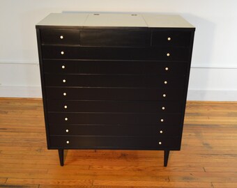 American of Martinsville Ebonized Chest of Drawers with Mirror