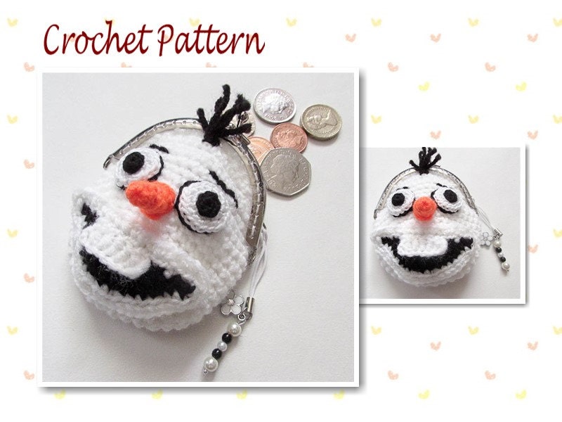 Crochet Pattern Olaf Frozen Coin Purse snowman bag girls purse