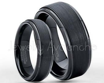 tungsten wedding band set 6mm 8mm black tungsten carbide wedding rings bride and - Black Wedding Rings For Him And Her tungsten wedding band set 6mm 8mm black tungsten carbide wedding rings bride and - Black Wedding Rings For Him And Her
