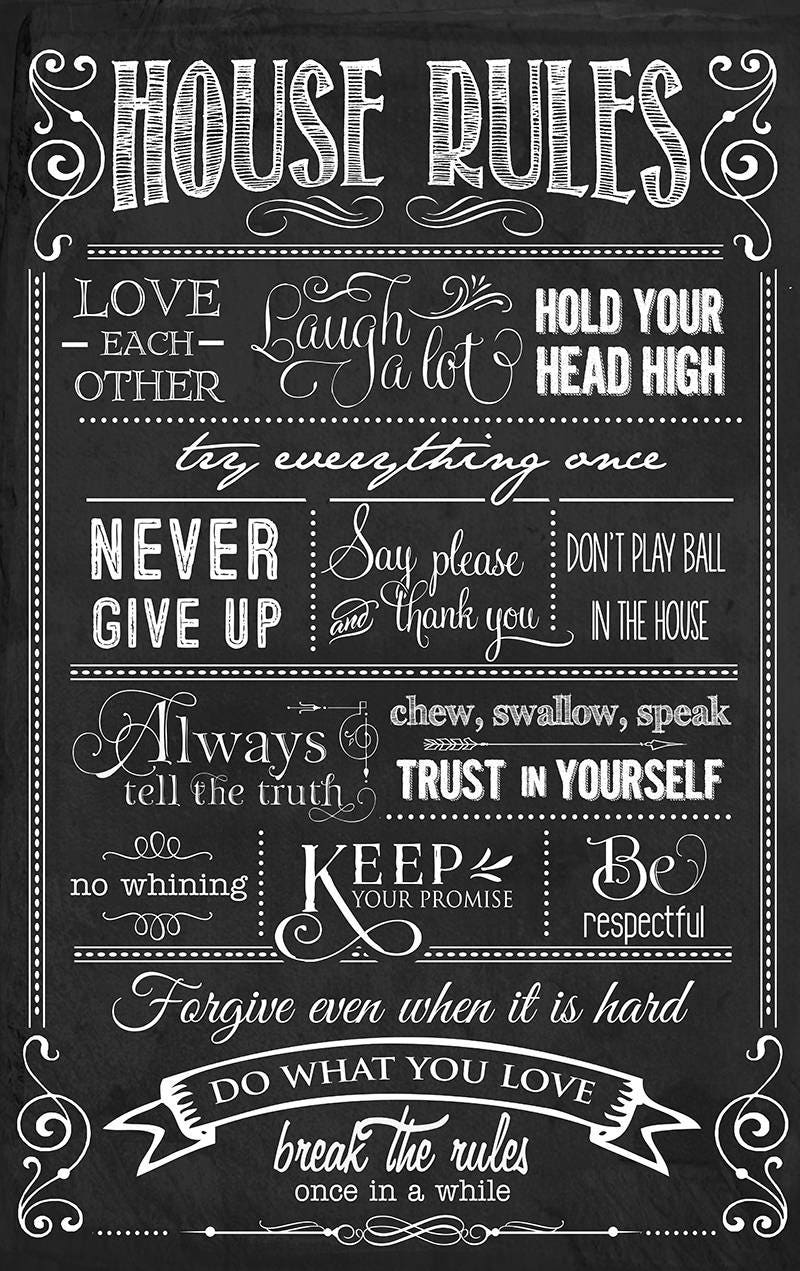 House Rules wall art printable chalkboard poster