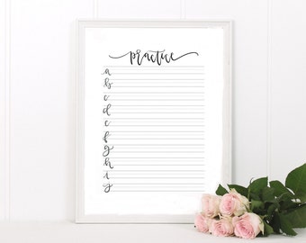 a - z Hand Lettering Worksheet, Brush Calligraphy, Brush Lettering Worksheet, Lowercase Alphabet, Learn to Letter, Calligraphy Worksheet