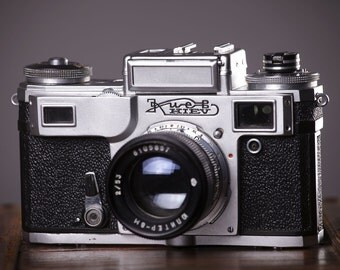 Vintage Camera KIEV-4AM. With original leather case.Rangefinder Film Camera. Working Old Camera. Contax copy.