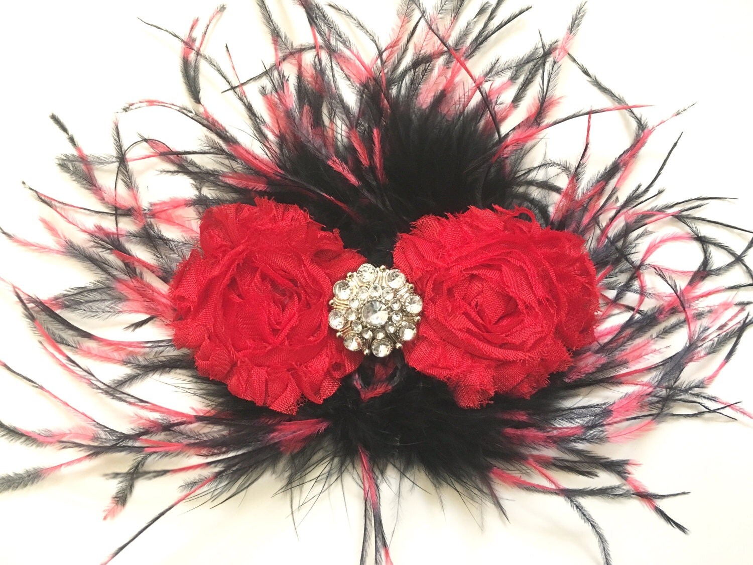 Dance Costume Competition Hair Piece Black Red Feather Shabby