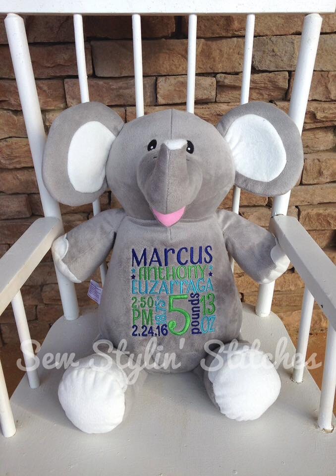 personalized stuffed elephant birth announcement