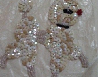 Small Vintage Ivory Sequin Beaded Collar Poodle Applique NOS 1950's Poodle Skirt