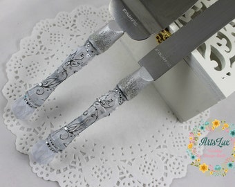 Frosty Wedding Cake Serving Set-Silver Wedding Cake and Knife Set-Winter Wedding-Wedding gift-Wedding cake set-Wedding Cake Cutting Set