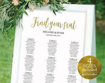 Wedding Seating Chart, Seating Chart Template, Table Plan Printable, Seating Chart Printable, PDF Instant Download, Gold Effect, #MMPB02-3