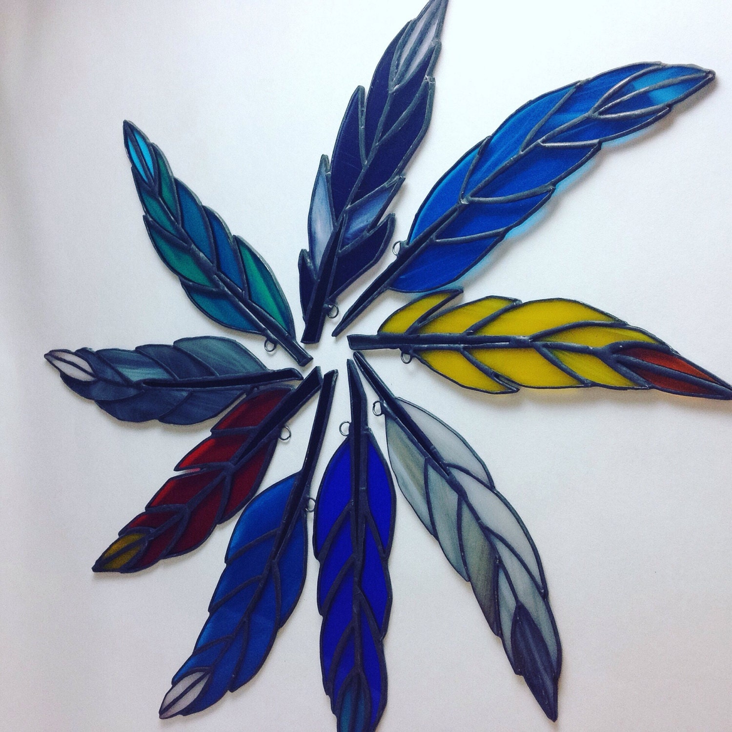 New Flock of Handcrafted Stained Glass Feathers Natural Tones