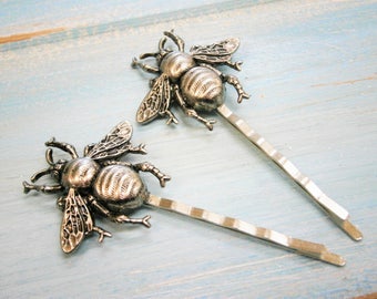 Bee Hair Pin Antique Silver, Bumble Bee Bobby Pins, Bumble Bee Hair Pins, Bee Hair Clips, Woodland Hair Clip, Wedding Hair Accessories