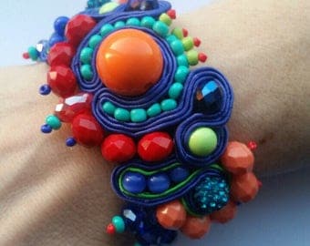 Soutache Bracelet, Soutache Upcycled Bracelet, Soutache Hand Embroidered Bracelet, Soutache Cuff, Soutache Multi-Coloured Bracelet