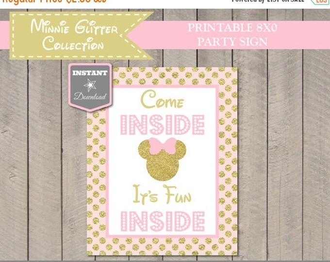 SALE INSTANT DOWNLOAD Pink and Gold Glitter Mouse Printable 8x10 Come Inside Sign / Mouse Glitter Collection / Item #2007