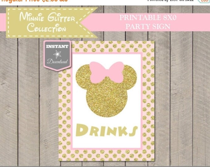 SALE INSTANT DOWNLOAD Pink & Gold Glitter Mouse Printable 8x10 Drinks Party Sign / Glitter Mouse Collection / Item #2002