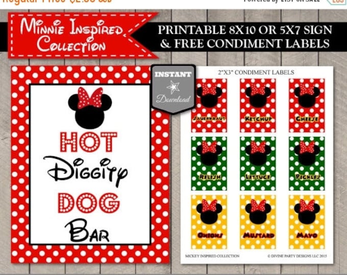SALE INSTANT DOWNLOAD Red Girl Mouse 8x10 or 5x7 Printable Hot Diggity Dog Bar Sign / Condiment Labels / Red Girl Mouse Collection / Item #1
