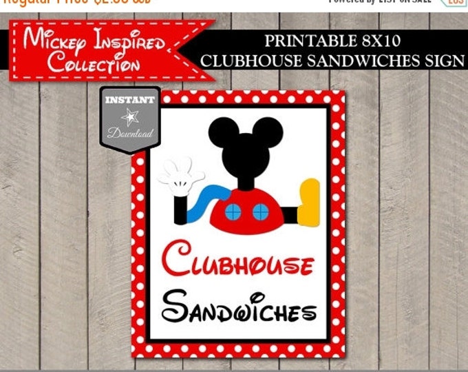 SALE INSTANT DOWNLOAD Mouse Clubhouse Sandwiches Sign /Printable 8x10 / Food Table / Mouse Classic Collection / Item #1514