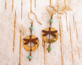 Bohemian Brass Dragonfly Dangles