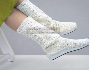 Crochet pattern: outdoor women lace boots,rubber soles,summer boots,all female sizes,adult,girl,outdoor,shoes,rubber soles,girl,footwear