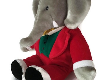 Vintage Babar the Elephant King Plush 1988 GUND Stuffed Animal 14", Babar Characters