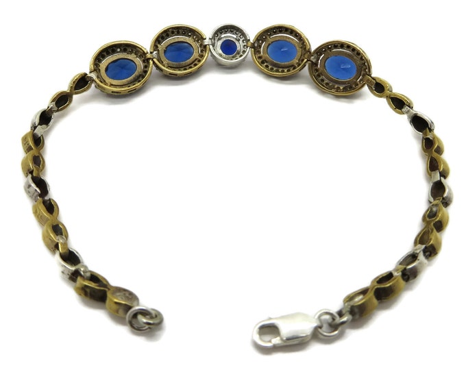 Sapphire and Topaz Bracelet, Vintage Two Tone Sterling Silver Bracelet