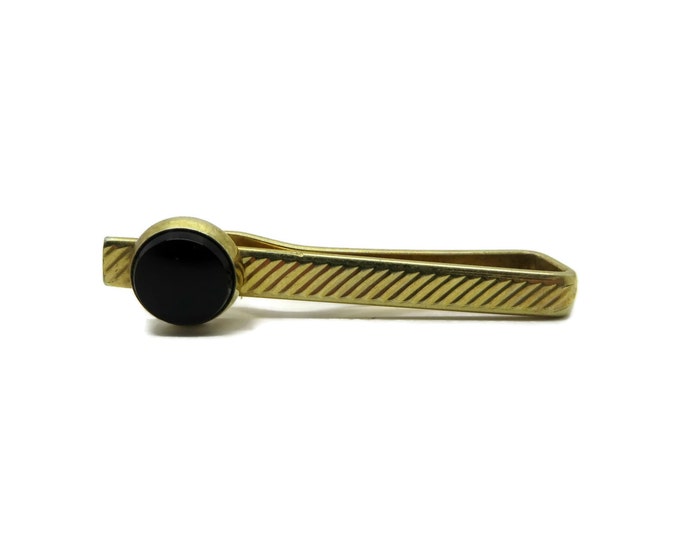 Krementz Tie Clip, Vintage Onyx Gold Tone Tie Bar, Tie Clasp, Men's Suit Accessory Gift Idea