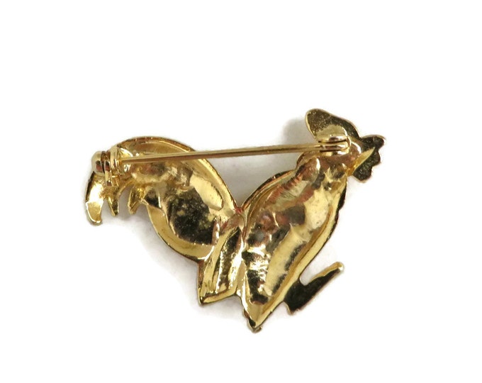 Vintage Rooster Brooch,, Gold Tone Rooster Pin, Hammered Bird Pin, FREE SHIPPING