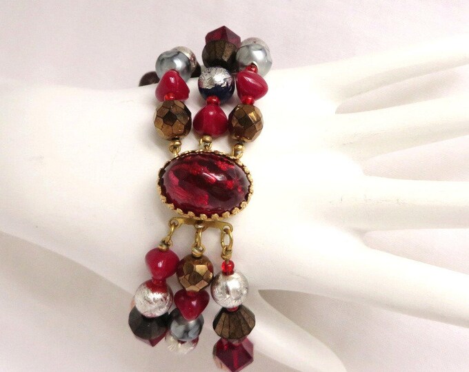 Bracelet, Glass Bead Bracelet, Signed Hattie Carnegie Jewelry, Vintage Jewellery, Triple Strand Beaded Designer Bracelet, Gift for Her