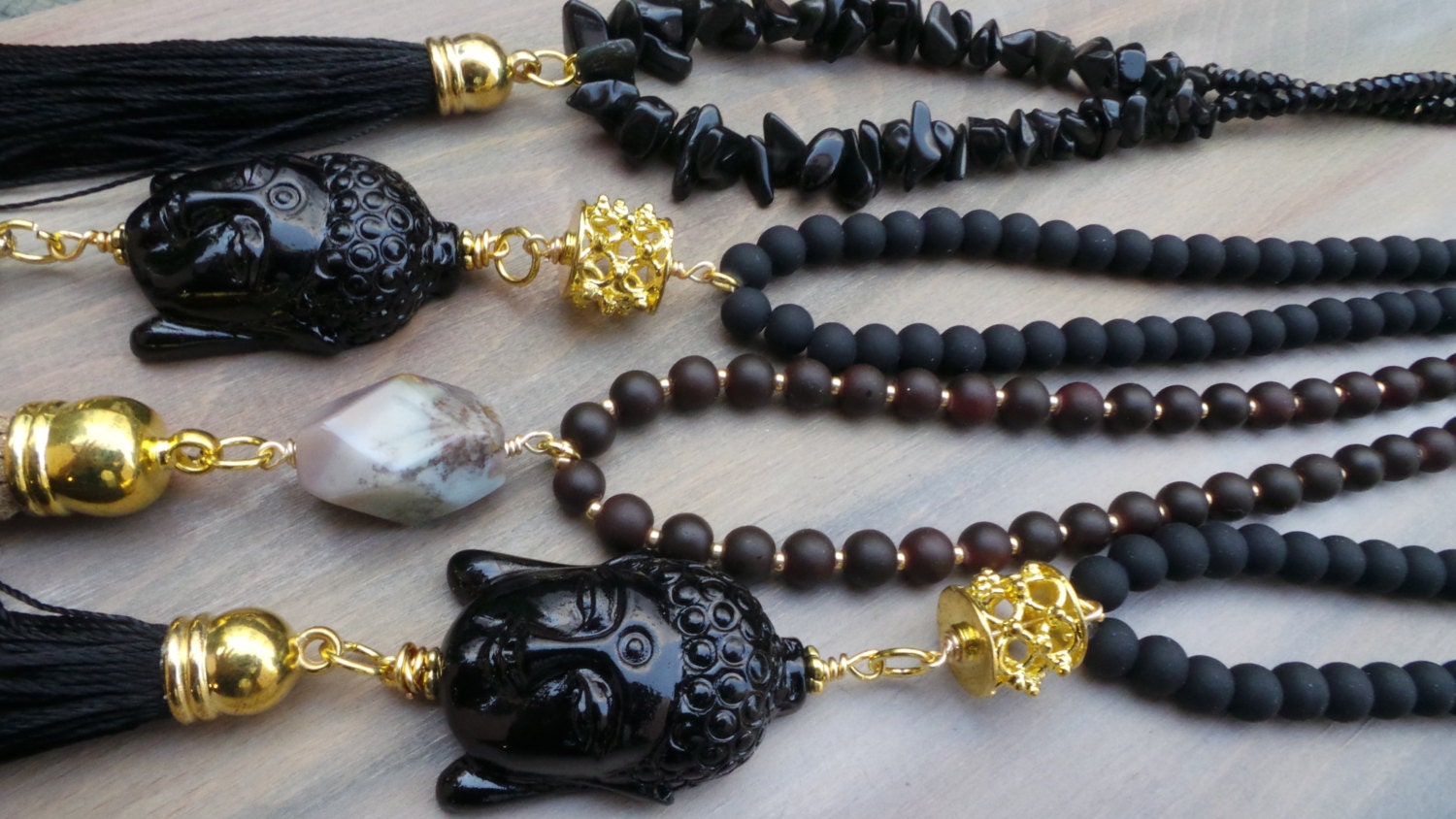 Long beaded buddha tassel necklace. Buddha by AllAboutEveCreations