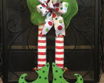 CHRISTMAS ELVES/Elf Legs DOOR Hanger/Wreath Holiday