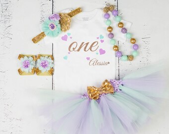 PERSONALIZED FIRST BIRTHDAY Outfit Girl,Heart 1st Birthday,Birthday Tutu,Mint Lavender First Birthday,Hearts Birthday Set,Baby Girl Birthday