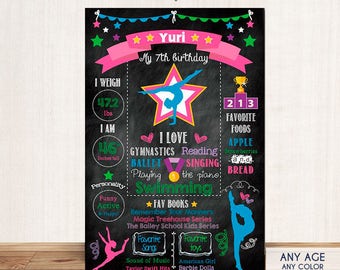 Gymnastics - Chalkboard Sign Birthday Poster - Any Color- Any Age- Any Type Of Event - First Birthday - Printed Or Printable File.