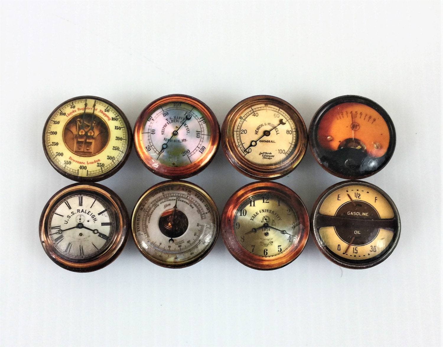 Set of 8 Radio Dial and Gauge Print Knobs