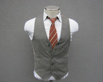1980s Vintage Gray Pinstripe Vest / Gray Waistcoat / Size 36 Small S / Men's Suit Vest / Gray Stripe Vest / Mens Vest / Vintage / Gray