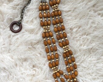 Vintage wooden beaded belt with metal closure