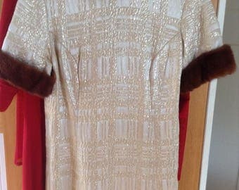 Vintage 50s Brocade dress with mink trim