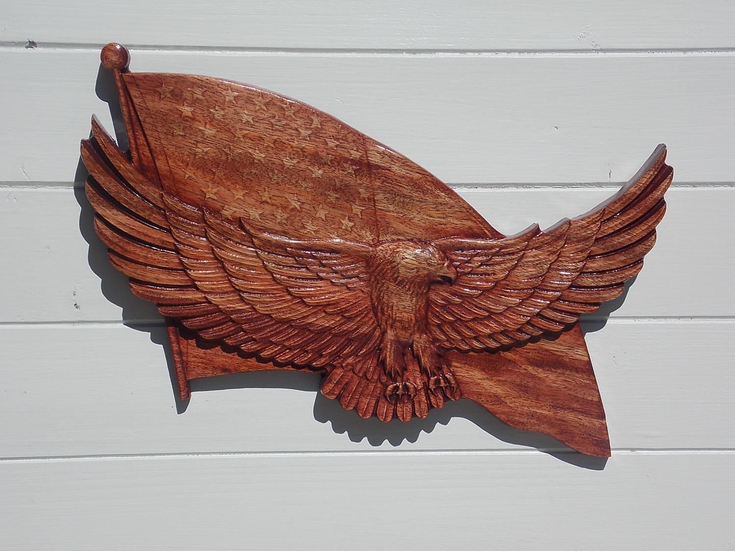 American Bald Eagle Eagle American Flag WOOD WALL ART