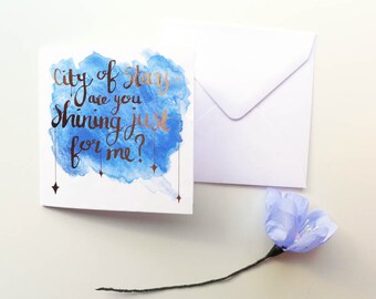 La La Land Card / Lala Land Valentines / Valentine Card / City of Stars / Card for Her / Card for Him / Watercolour Card / La La Land Movie