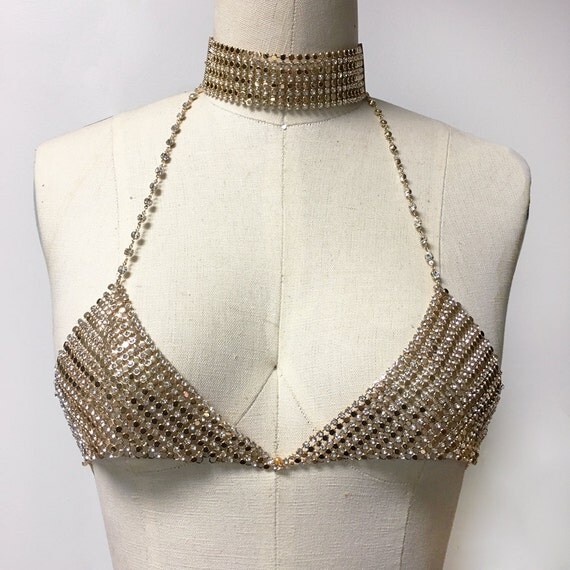 Chain bralette Choker crystal bralette bra bodychain with