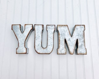 EAT or YUM Metal Letters- Yum Sign - Eat Sign - Kitchen Decor - Rustic Letters