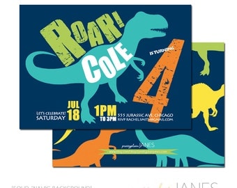 Dinosaur Birthday Invitation | Dinosaur Digital Printable Invite | Dino Party Invite - 5X7 with *bonus reverse side"