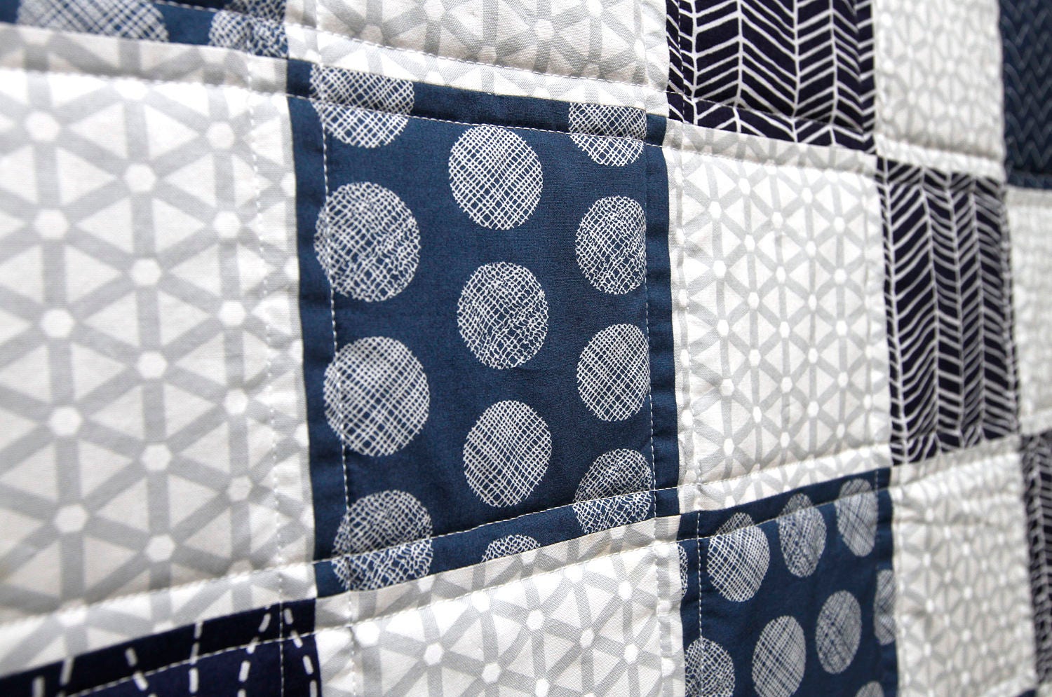 Modern baby quilt Blanket Navy Blue White Gray Baby Boy
