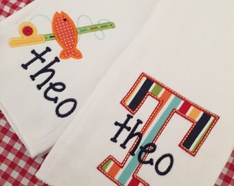 Baby Boy Gone Fishing Personalized Burp Cloth Set