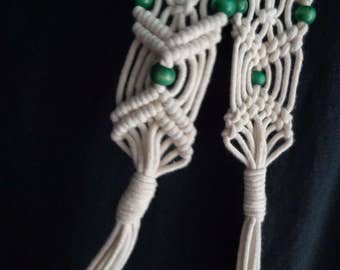 1960's macrame beaded belt cream and green