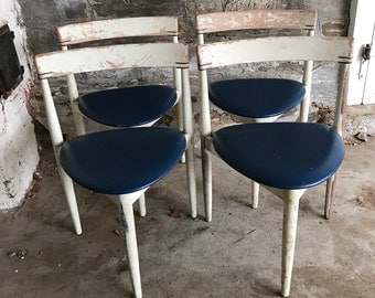 Danish Modern Chairs Frem Rojle Denmark White Chippy Paint Blue Mid Century Modern Chairs 3 leg Chairs Dining Swedish Distressed Chairs